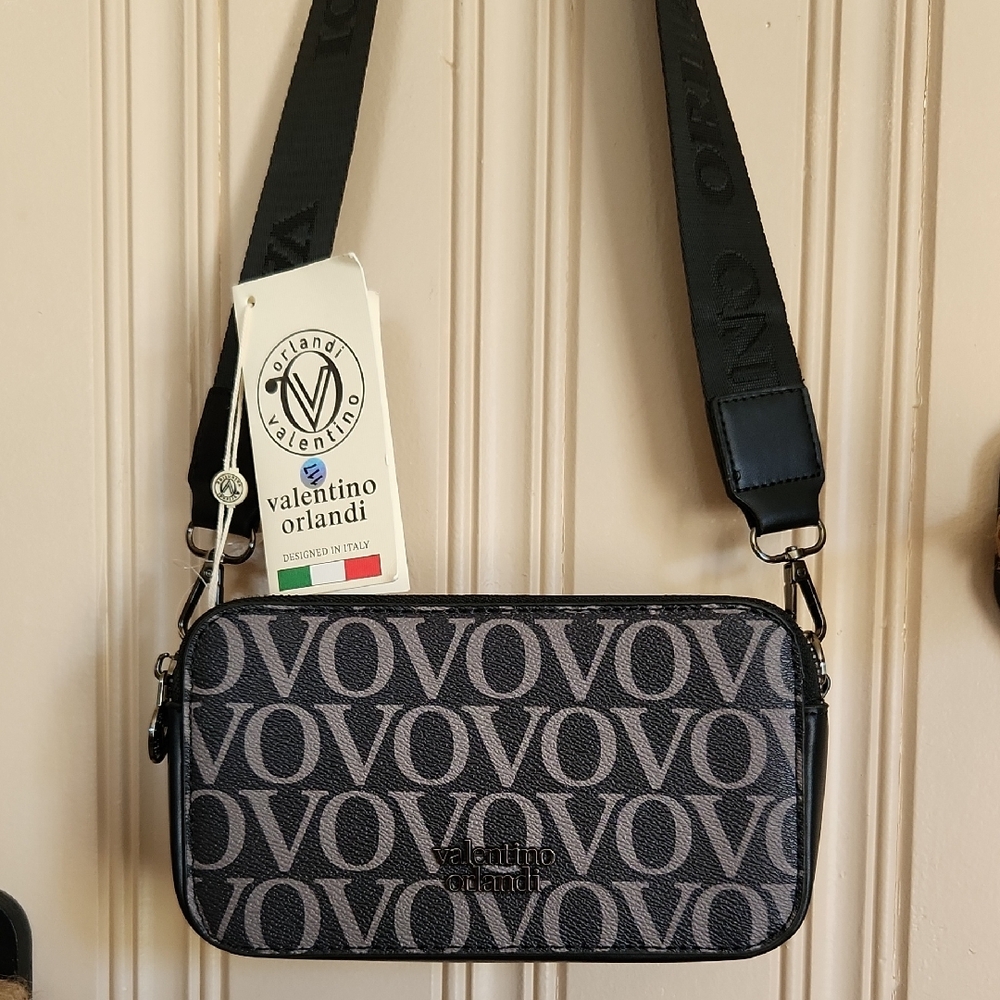 🖤 Valentino Orlandi Black and Gray Logo Double Sided Crossbody Bag
